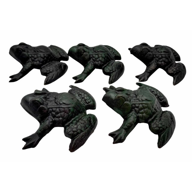 Metal Mid 20th Century Set of 5 Cast Iron Frog Place Card Holders or Garden Table Accents For Sale - Image 7 of 7