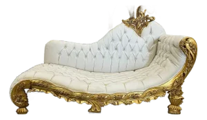 Chaise Lounge Leather Beige Furniture Rococo Style Gold Details