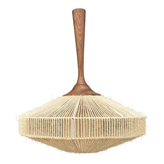 1960’s Mid Century Modern Teak and Jute Cord Pendant Lamp by Fog & Mørup of Denmark For Sale