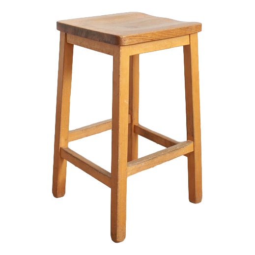 Antique Wooden School Lab Stool For Sale