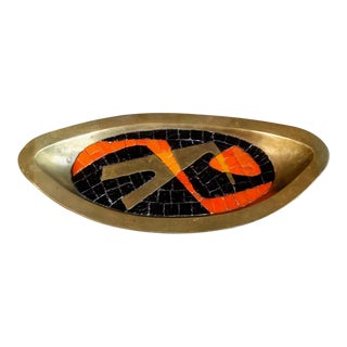 Vintage Salvador Teran Mexican Modernist Orange and Black Mosaic Tray #425 For Sale