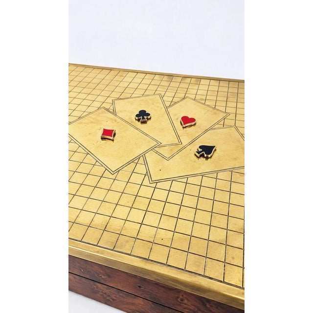Metal Mid-Century Modern Italian Burl Wood and Brass Games Box, 1950s For Sale - Image 7 of 9