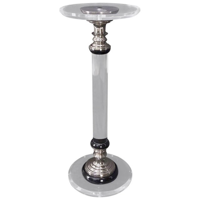 Mid Century Modern Haziza Clear Lucite Round Pedestal Side Table Stand For Sale - Image 13 of 13
