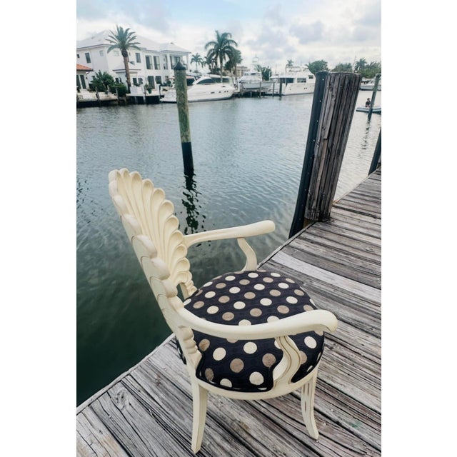Ecru Mid 20th Century Italian Venetian Grotto Style Scalloped Shell Back Dining Arm Chairs - A Pair For Sale - Image 8 of 10