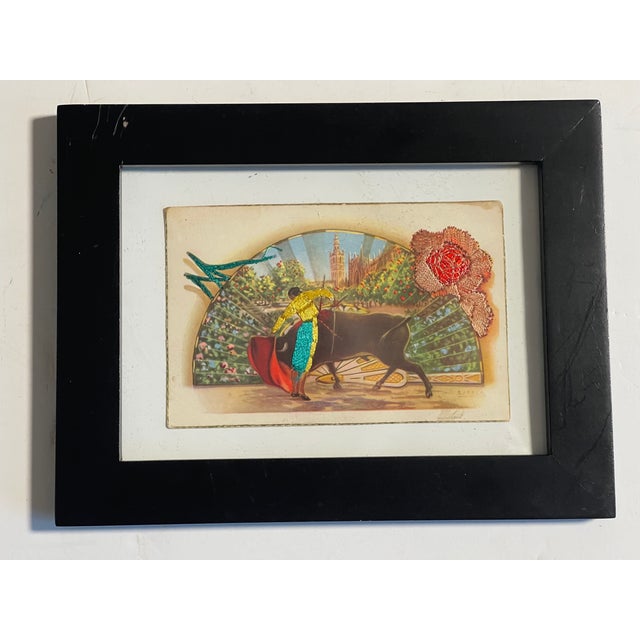Spanish Antique Spanish Embroidered Postcards Framed - Set of 3 For Sale - Image 3 of 8