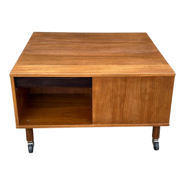 1960s Danish Lovig Square Coffee Table With Drawer, Open Shelves & Original Casters For Sale - Image 11 of 16