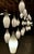 Mid-Century Scandinavian Three-Drop Cascade Opaline Cased Glass Bowling Pin Lights in Teak, 1960s For Sale - Image 13 of 15