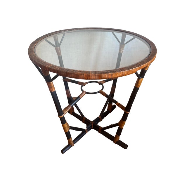 Mid-Century Modern Mid-Century Style Bamboo and Woven Rattan Side Table For Sale - Image 3 of 9