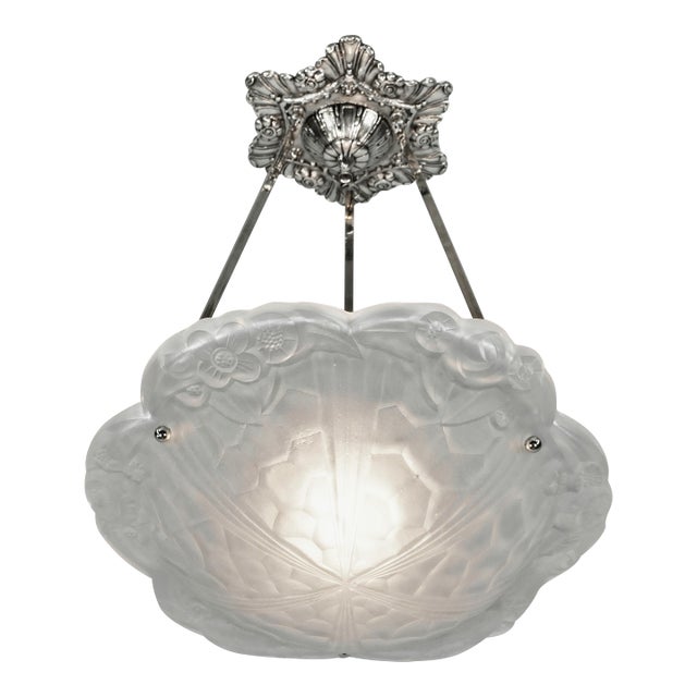 French Art Deco Pendant Light by Degue 1920s France - 2 Available For Sale