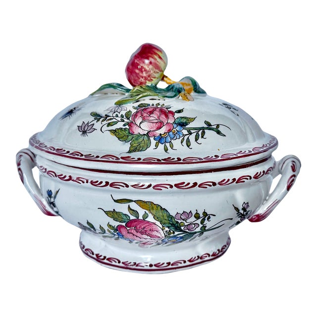 Vintage Handpainted Fruit & Floral Lidded Tureen For Sale
