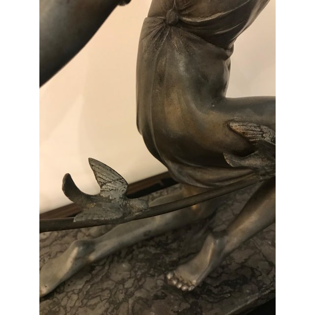 French Art Deco Female Sculpture on Marble For Sale - Image 9 of 13