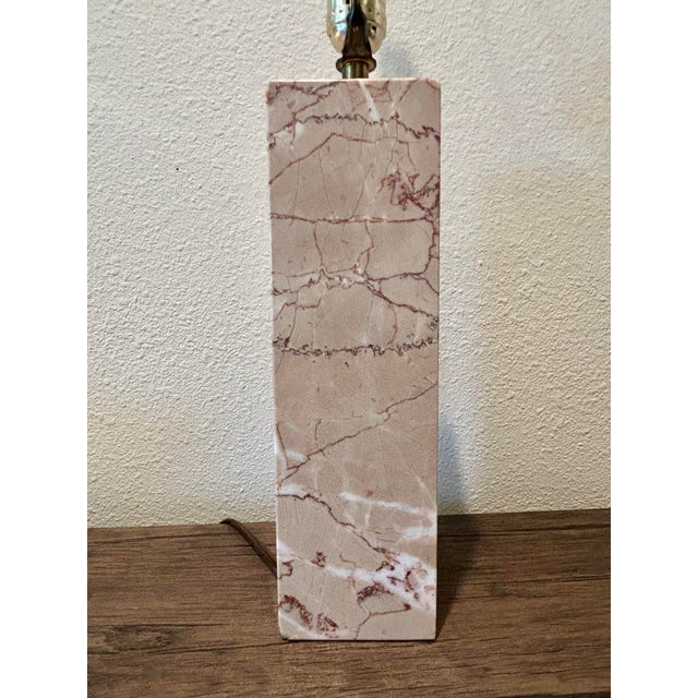 1960s Mid Century Modern Rosalia Marble Real Block Lamp 12”x3.5” Cream Pink After Gibbings Solid Block For Sale In Houston - Image 6 of 9
