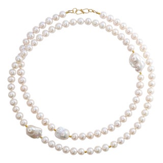 Baroque Pearls Rope Necklace 18K Gold For Sale