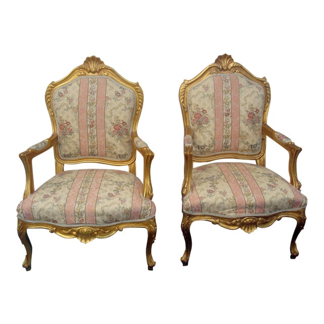 1970s Vintage French / French Provincial Arm Chairs- a Pair For Sale
