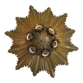 Deco Era Sunburst Brass Light Fixture For Sale