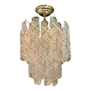 Vintage Murano Clear and Blush Spiral Chandelier For Sale