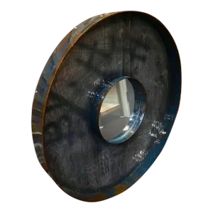 1960s Round Industrial Mirror in Wood and Metal