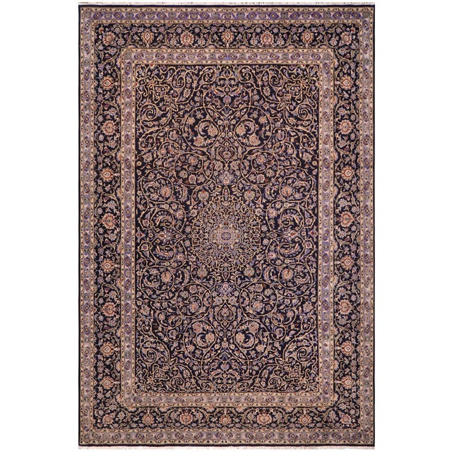 by skilled artisans with all-natural vegetable dyes and premium wool. Its intricate design, with curvilinear and floral...