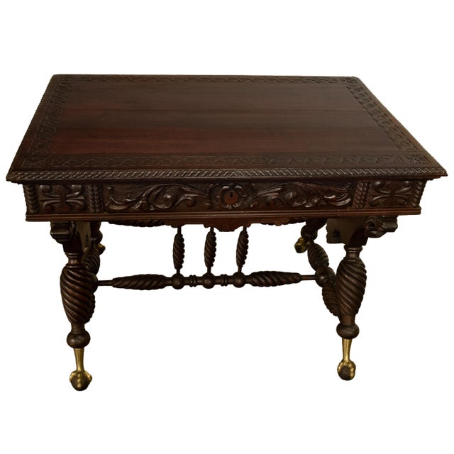 Aesthetic Movement Merklen Brothers Carved Walnut Library Table Desk Ny 1890 For Sale - Image 9 of 14