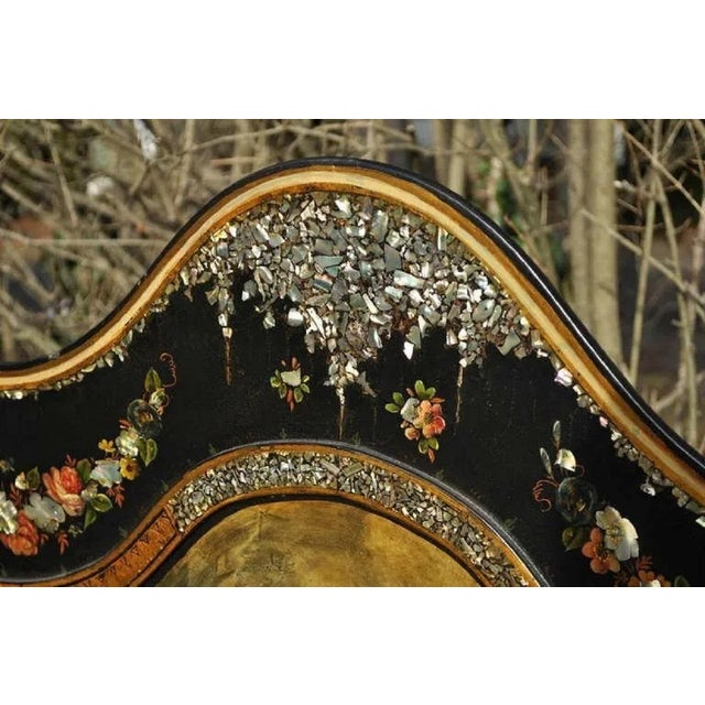 English Victorian Papier Mache Mother of Pearl Inlay Twin Bed Frames - a Pair For Sale In Philadelphia - Image 6 of 10