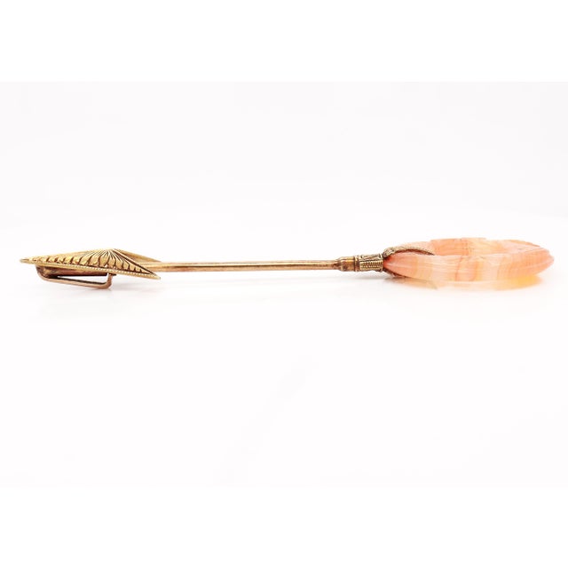 Antique Art Deco 14k Gold and Carved Agate Jabot Pin For Sale - Image 10 of 15