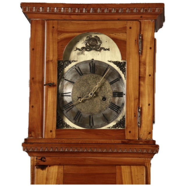 Antique Biedermeier Grandfather Clock in Cherry Tree, 19th Century For Sale - Image 4 of 18