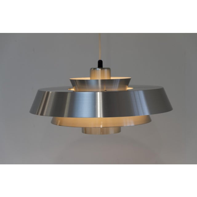 Danish nova pendant by jo hammerborg for fog & mørup, 1960s. stylish and iconic ceiling lamp in satin aluminum. Vintage...