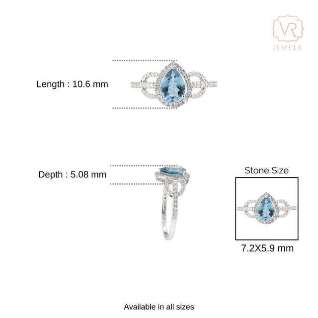 Chic Natural Aquamarine & Diamond Cocktail Ring Size 6 in 14k White Gold For Sale - Image 9 of 14