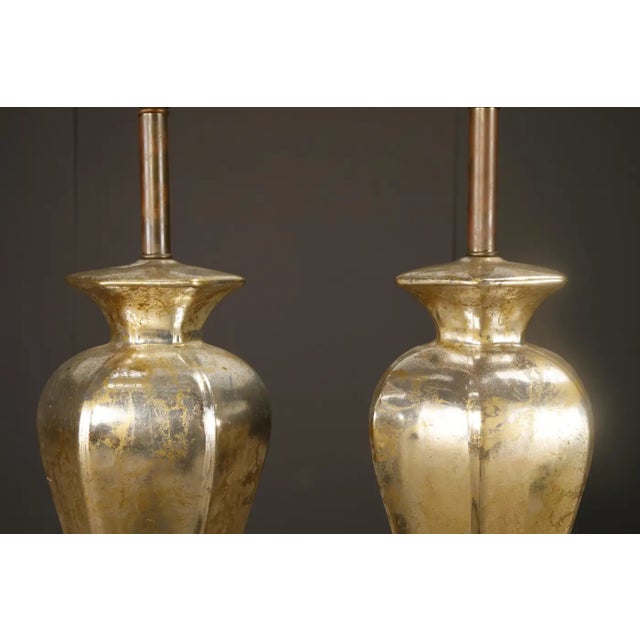 Glass 1950s Italian Mercury Glass Table Lamps With Gilt Brass Bases, Murano - a Pair For Sale - Image 7 of 15