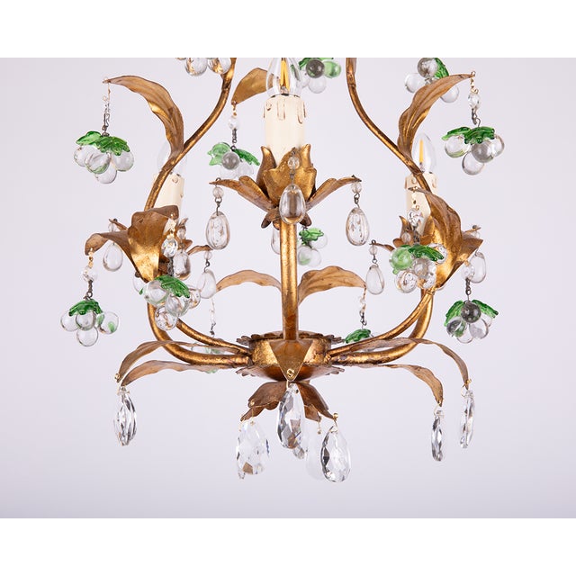 Metal Italian Gilt Fruit Chandelier with Murano Glass Grapes, 1930s For Sale - Image 7 of 10