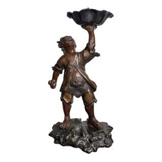 19th Century Japanese Meiji Gilt Bronze Oni With Lotus For Sale