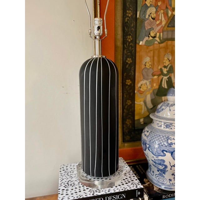 2006 Black Satin Glass on Lucite Lamp For Sale In Chicago - Image 6 of 11