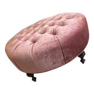 Arhaus "Club Ottoman" in Pink Velvet For Sale