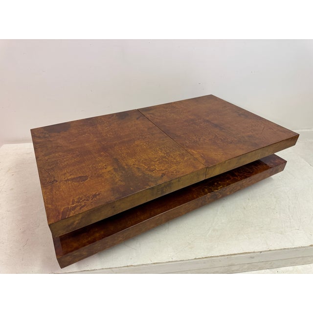 Brown Lacquered Goatskin Sliding Coffee Table, Italy, 1970s For Sale - Image 10 of 18