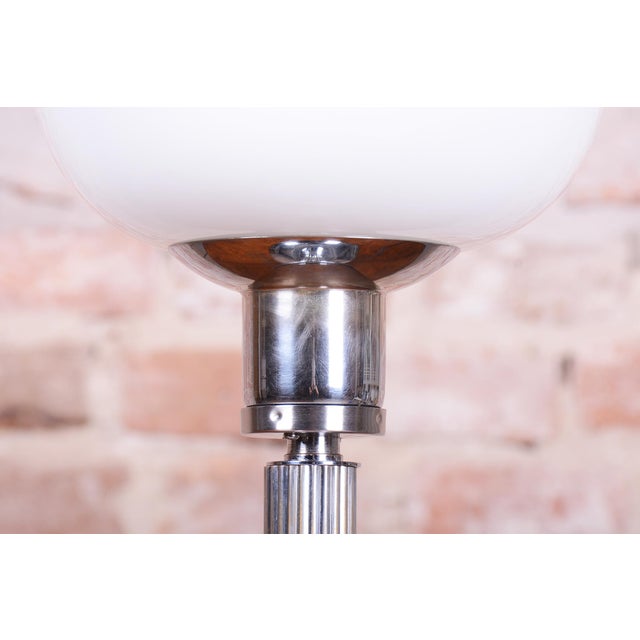 Bauhaus Table Lamp in Chrome, Steel, and Opaline Glass, Czech, 1930s For Sale - Image 4 of 11