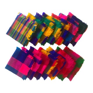 Vintage 1980's Bright Multicolor Patterned Square Woven Table Napkins - Set of 14 For Sale