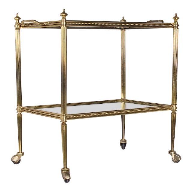 Neoclassical Brass and Mirror Serving Cart in the style of Maison Jansen, 1960s For Sale