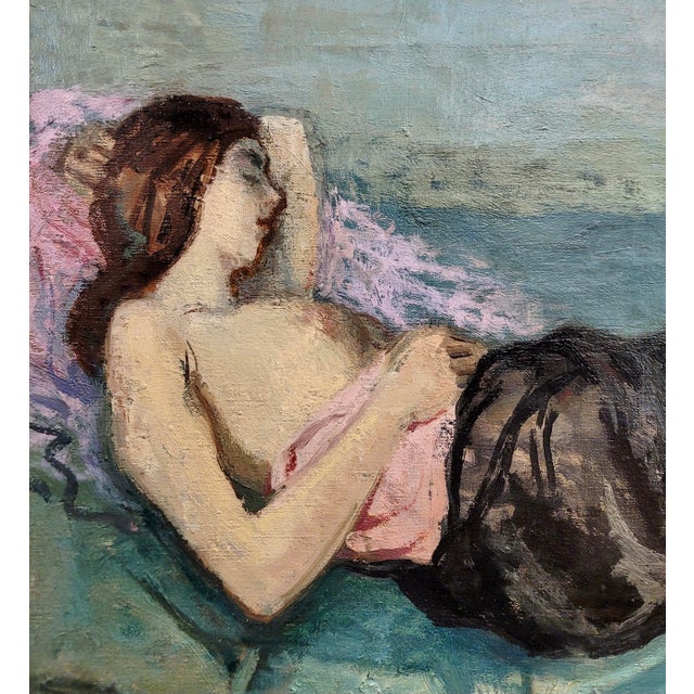 Moses Soyer - Model in a Pink Slip -1930s Oil Painting For Sale In Los Angeles - Image 6 of 9