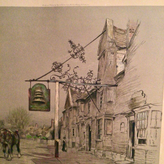 Signed Framed Color Lithograph Print Titled "The Bell Inn at Stilton" by British Artist Cecil Aldin For Sale - Image 4 of 8