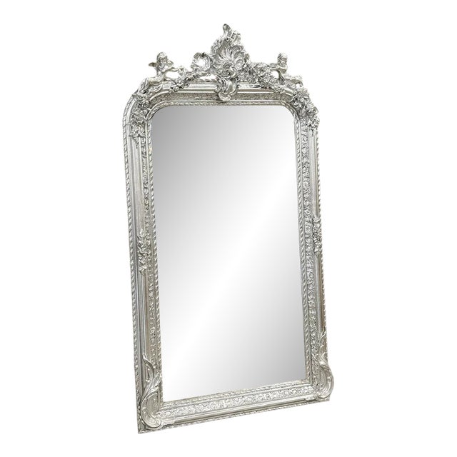 French Style Silver Coral Floor Mirror – 5 Ft Tall Silver Leaf For Sale