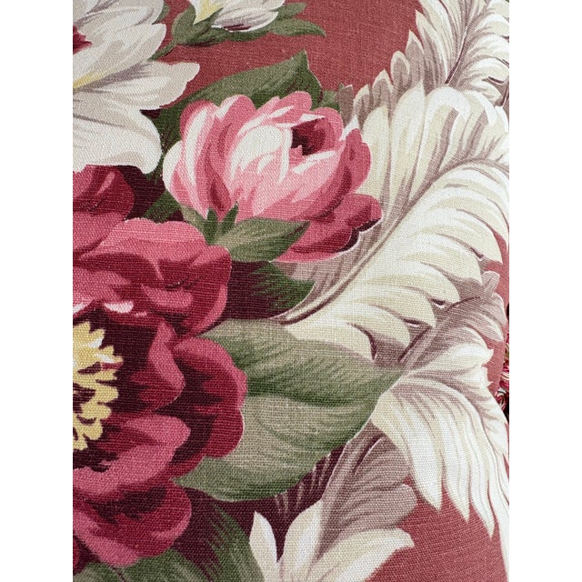 This is a pair of early 20th century hand printed cotton tasseled pillows. This dynamic art deco early 20th century fabric...