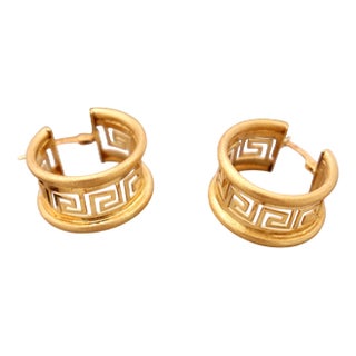 Gold Earrings with Greek Friezes, Set of 2 For Sale