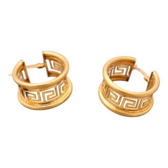 Gold Earrings with Greek Friezes, Set of 2 For Sale