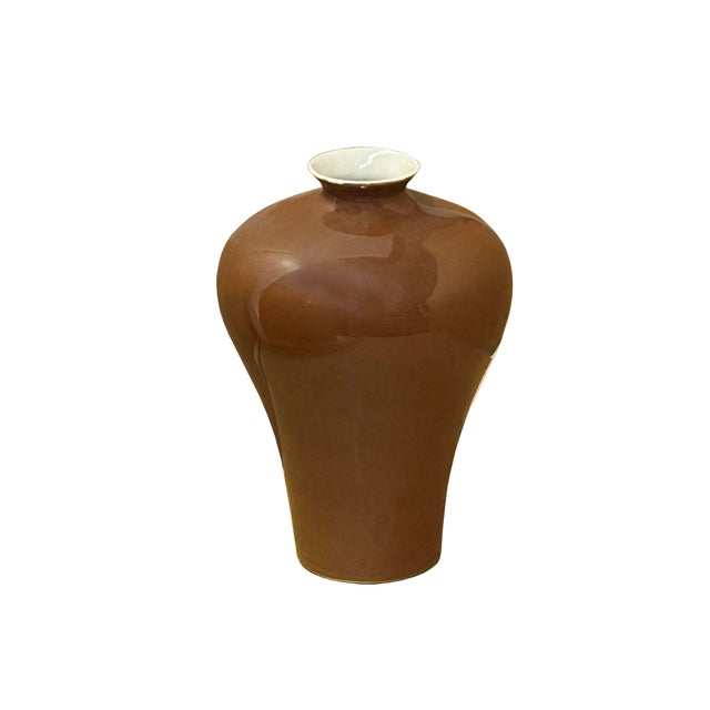 Chinese 5.5" Chinese Clay Ceramic Coffee Brown Meiping Vessel Small Vase For Sale - Image 3 of 6