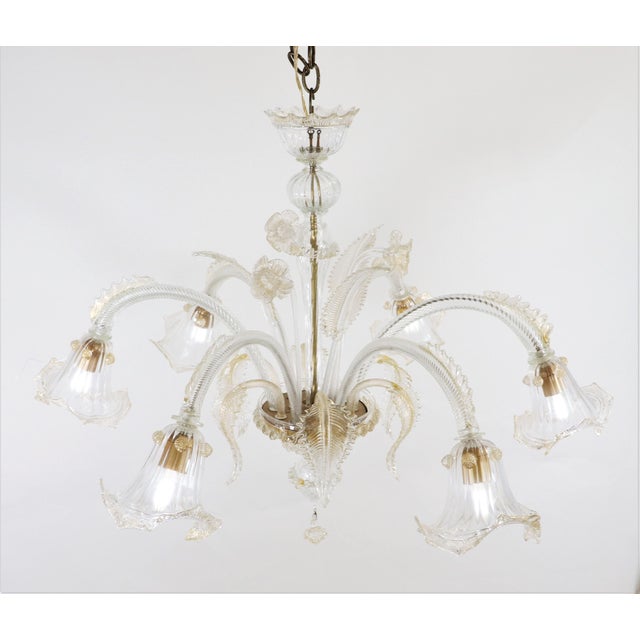 Vintage Traditional Baroque Style Floral Gold Infused Murano Glass Chandelier For Sale In Chicago - Image 6 of 12