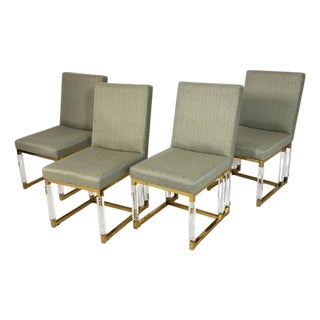 Set of 4 1980s igned Charles Hollis Jones Lucite & Brass Dining Chairs, Metric Line For Sale