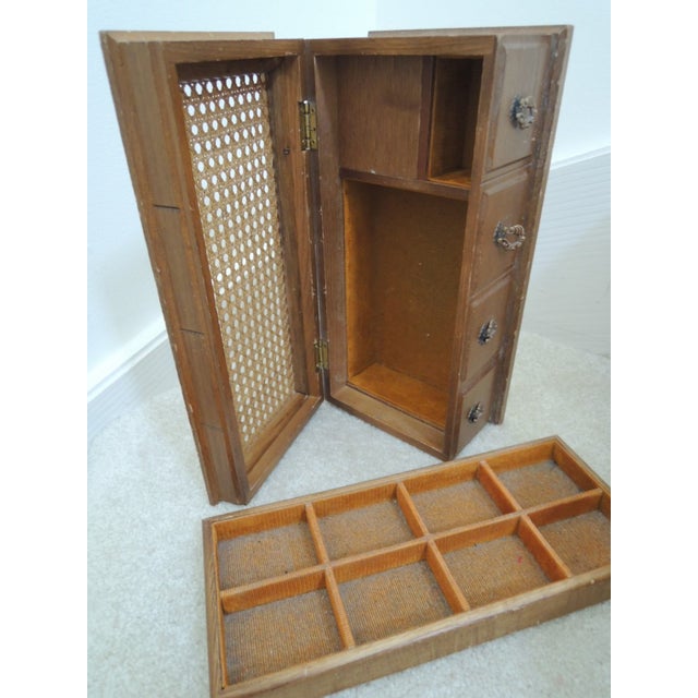 Brown Cane Top Oak Wood Jewelry Music Box For Sale - Image 8 of 12