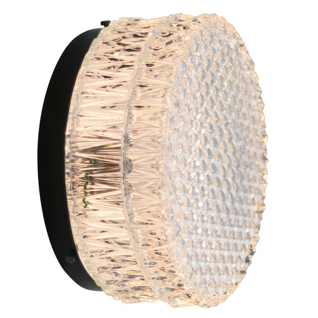 Black Mid-Century Round Textured Glass Flush Mount For Sale - Image 8 of 14