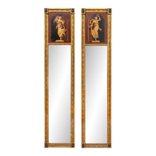 Pair of English Regency Antique Classical Painted Panel Pier Mirrors Ca. 1810 For Sale