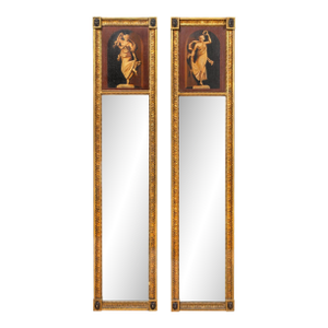 Pair of English Regency Antique Classical Painted Panel Pier Mirrors Ca. 1810